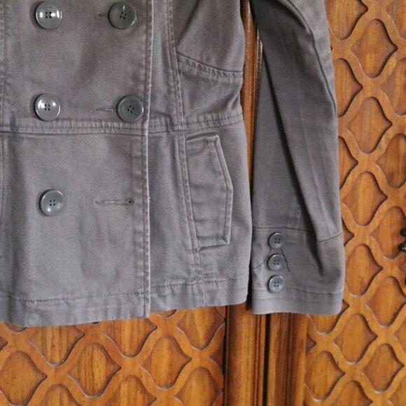 Divided by H&M Double-Breasted Twill Denim Military Jacket Coat - Gray, Size 8 - Picture 7 of 15